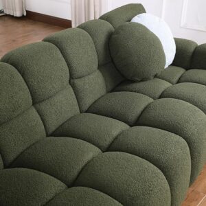 ERYE Modern Living Room Deep Seat Loveseat Overstuffed Memory Foam Cloud Love Sofa Comfy Sherpa Boucle 2 Seater Couch with 2 Pillows for Home,Office,Apartment,Company and Lobby, 65", Olive Green