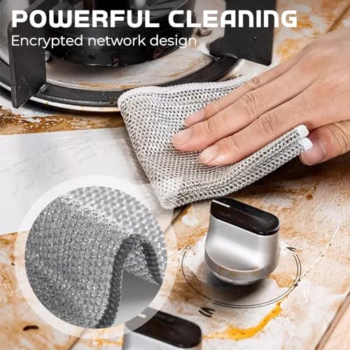 Pousbo Multipurpose Wire Dishwashing Rags for Wet and Dry, 2024 New Reusable Non Scratch Wire Dishcloth, Premium Scrubbing Wire Dishwashing Rags for Scrubs Dishes, Sinks Cleans (5)