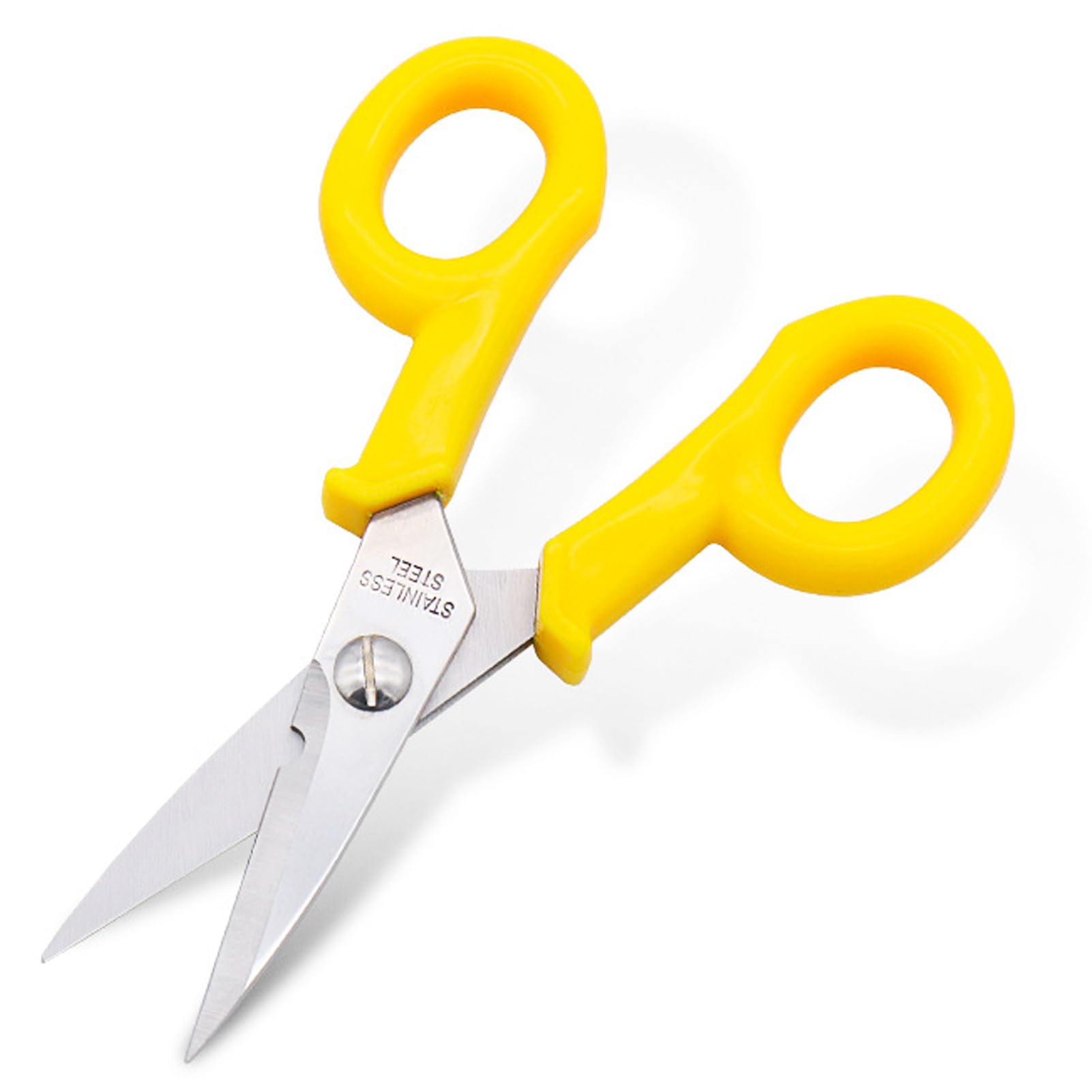 Electricians Scissors Fiber Optic Scissors, Electrician Scissors 5.5 inch, 3mm Thick 2Cr13 Stainless Steel, Heavy-Duty Cable Cutters for Technicians, Electricians, Installers, Yellow (1)