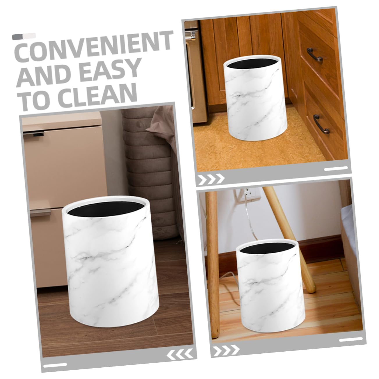 Ciieeo Garbage Can Marble Trash Can Bathroom Waste Container Living Room Trash Can Plastic Waste Bin Wastebasket Marble Bathroom Trash Can Waste Storage Bin Bathroom Garbage Container, White