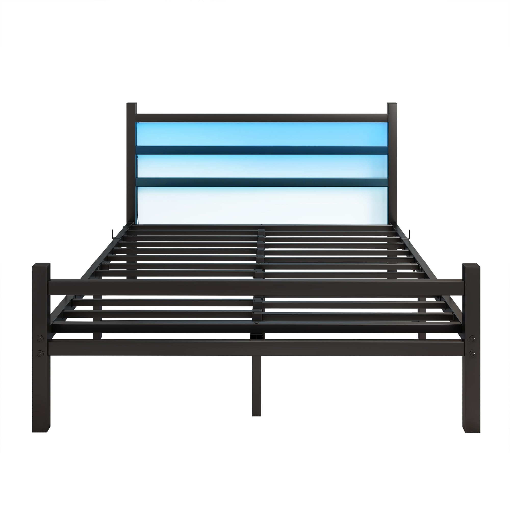 Maliacife Full Bed Frame with Headboard and Footboard,Metal Platform Double Bed Frame with Charging Station and LED, Steel Slats Mattress Foundation, No Box Spring Needed,Noise Free, Black