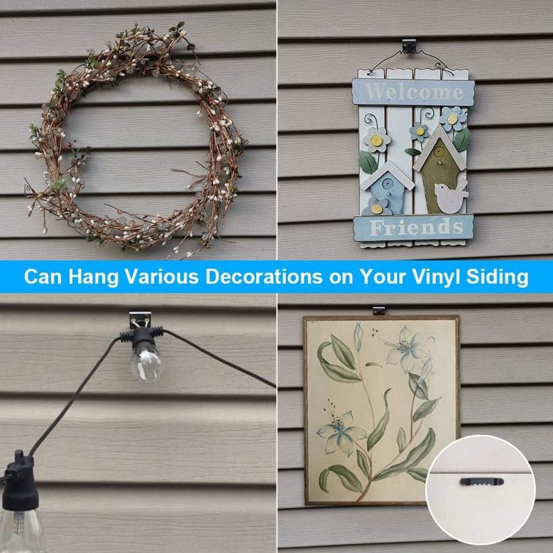 Kruggo Vinyl Siding Hooks for Hanging Outdoor, 2024 New Heavy Duty Stainless Steel Vinyl Siding Hooks Hangers, No Hole Low Profile Siding Clips for Hanging Wreath Outdoor Decorations