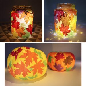 Exquiss 3200pcs Fall Crafts Kits Autumn Leaf Shape Tissue Paper for Kids’ Creative Fall Craft Fall Luminaries Mason Jar Leaf Lantern Arts Thanksgiving Halloween Art