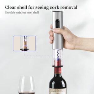 ELMWAY Electric Wine Opener, Battery Operated Wine Bottle Opener with Foil Cutter, Automatic Bottle Corkscrew Opener for Home Bars (Stainless Steel, 4 x AA Batteries Not Included)