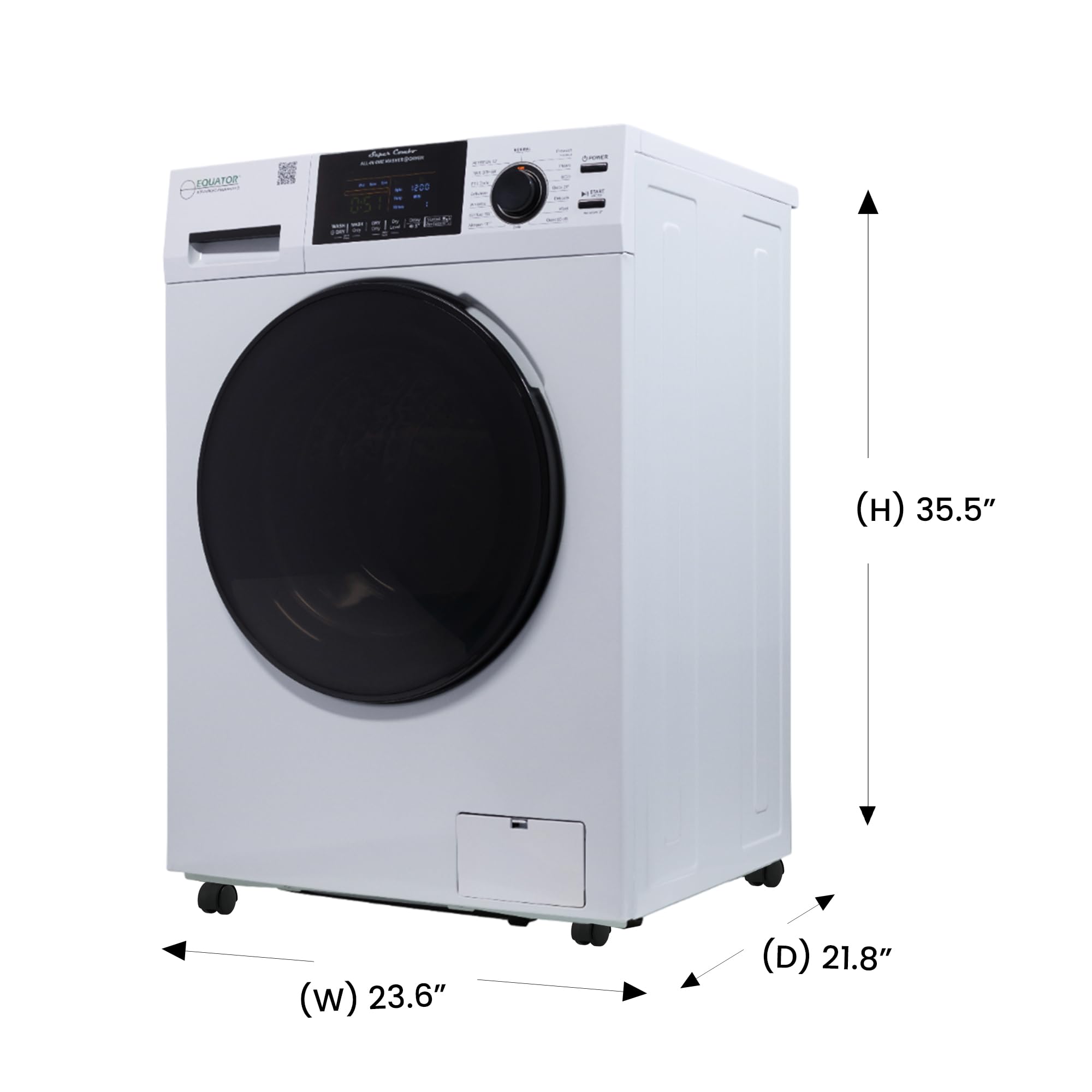 Equator All-in-One Washer Dryer VENTLESS/VENTED PET cycle 1.62cf/15lbs+Portability Kit in White (WHITE)