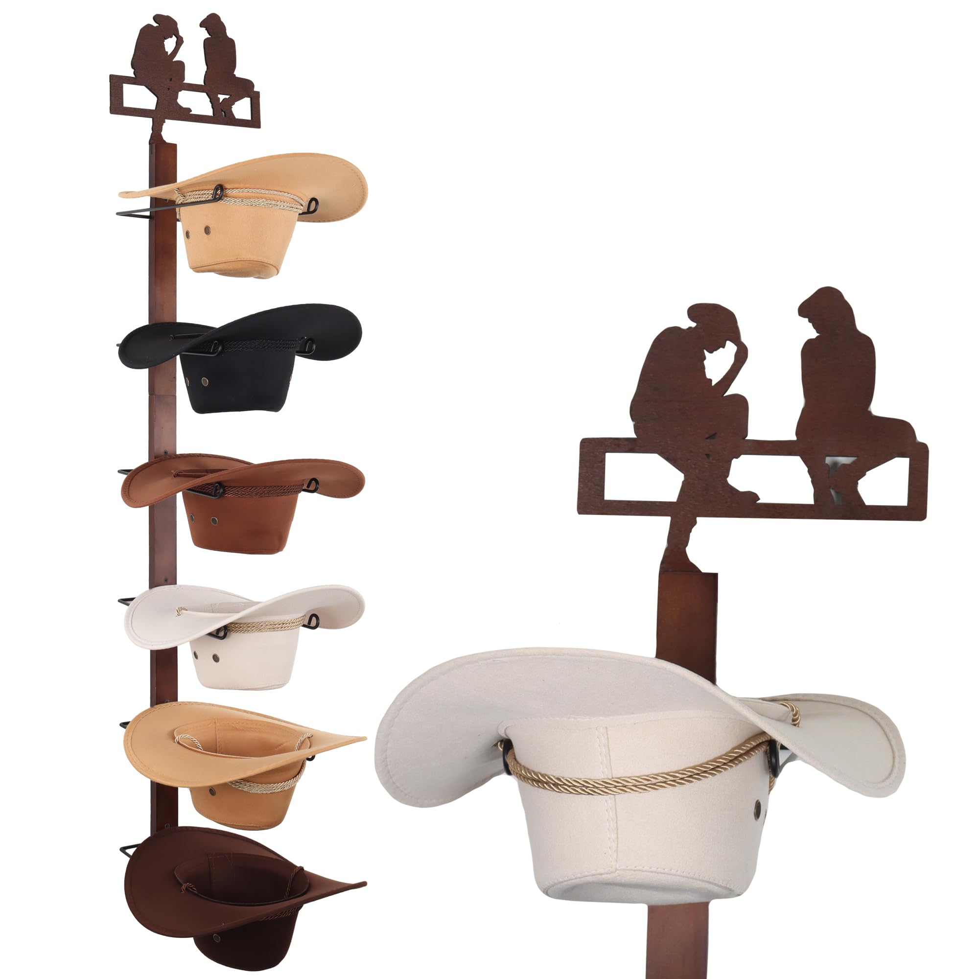 CANWUPON Cowboy Hat Rack Holder for Wall - Wild Western Style Design Hat Organizer with 6 Hat Hooks for Wall Mount, Hat Stand and Hanger for Storage and Organization (Cowboy Lover)