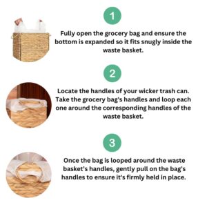 AppliaFit Wicker Trash Can - Fits Grocery Shopping Bags - Waste Basket for Reusing Grocery Shopping Bags (2-Pack)