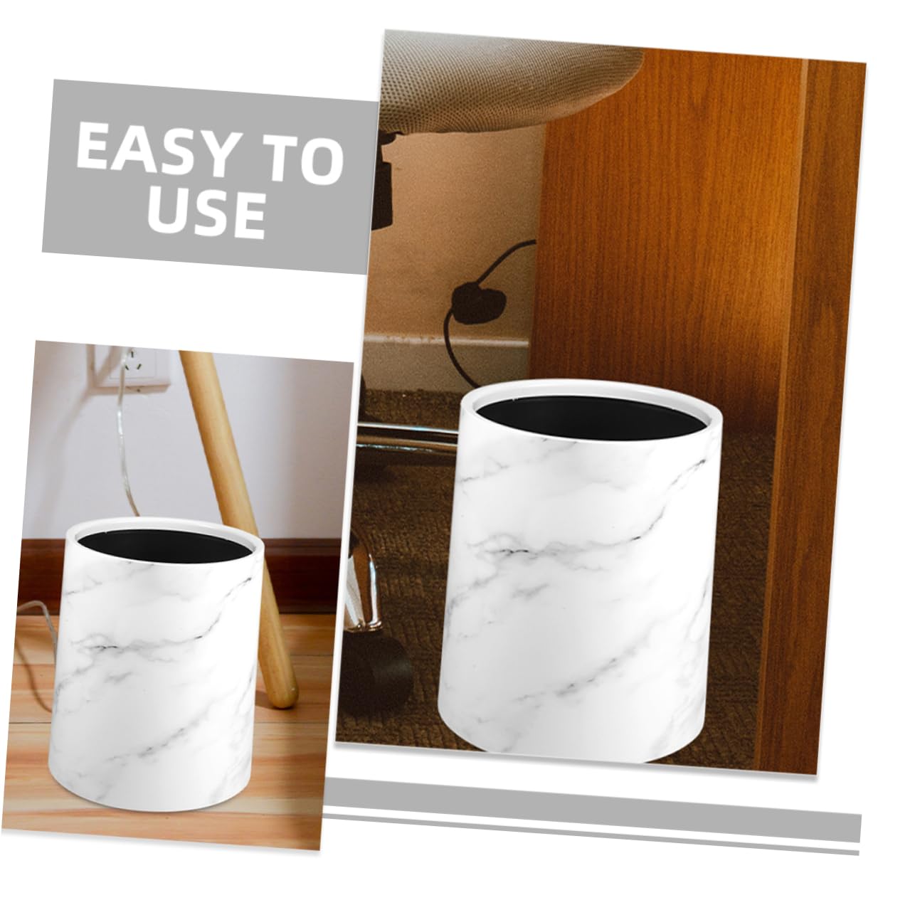 Ciieeo Garbage Can Marble Trash Can Bathroom Waste Container Living Room Trash Can Plastic Waste Bin Wastebasket Marble Bathroom Trash Can Waste Storage Bin Bathroom Garbage Container, White