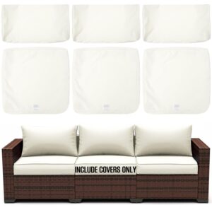 clawscover 6pack outdoor patio seat and back cushions replacement covers fit for 3-seater wicker rattan furniture conversation set sectional couch,cream-included covers only