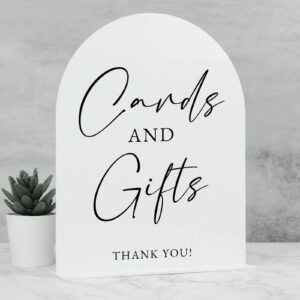 white arch acrylic wedding sign- 8"x10" acrylic cards and gifts sign and base,1/8" thick | modern calligraphy arched acrylic table sign for wedding & event party (cards and gifts sign, 8"x10")