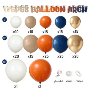 176 Pcs Fall Balloon Garland Arch Kit, Navy Royal Dark Blue Metallic Gold Orange Creamy White Balloons Arch Kit for Class of 2024 Graduation Decorations Thanksgiving Party Fall Birthday Wedding Decor