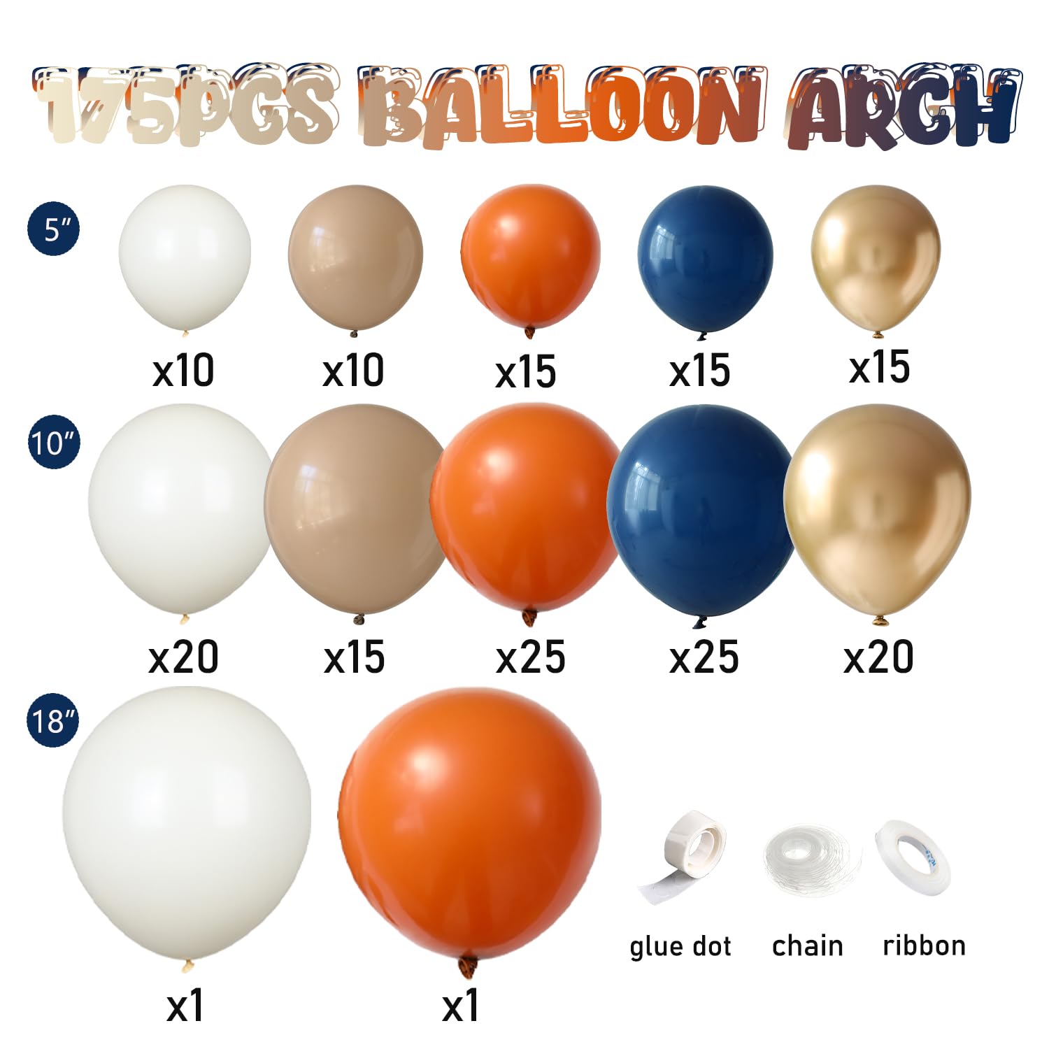 176 Pcs Fall Balloon Garland Arch Kit, Navy Royal Dark Blue Metallic Gold Orange Creamy White Balloons Arch Kit for Class of 2024 Graduation Decorations Thanksgiving Party Fall Birthday Wedding Decor