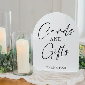 White Arch Acrylic Wedding Sign- 8"x10" Acrylic Cards and Gifts Sign and Base,1/8" Thick | Modern Calligraphy Arched Acrylic Table Sign for Wedding & Event Party (Cards and Gifts Sign, 8"x10")