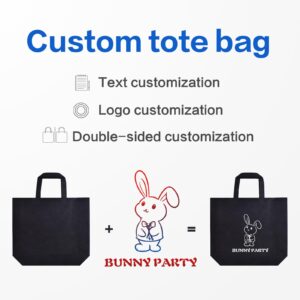 Scanect Custom Tote Bags 100 Pack, Personalized Logo Text, Bulk Grocery Bags, Reusable Shopping Bags Black