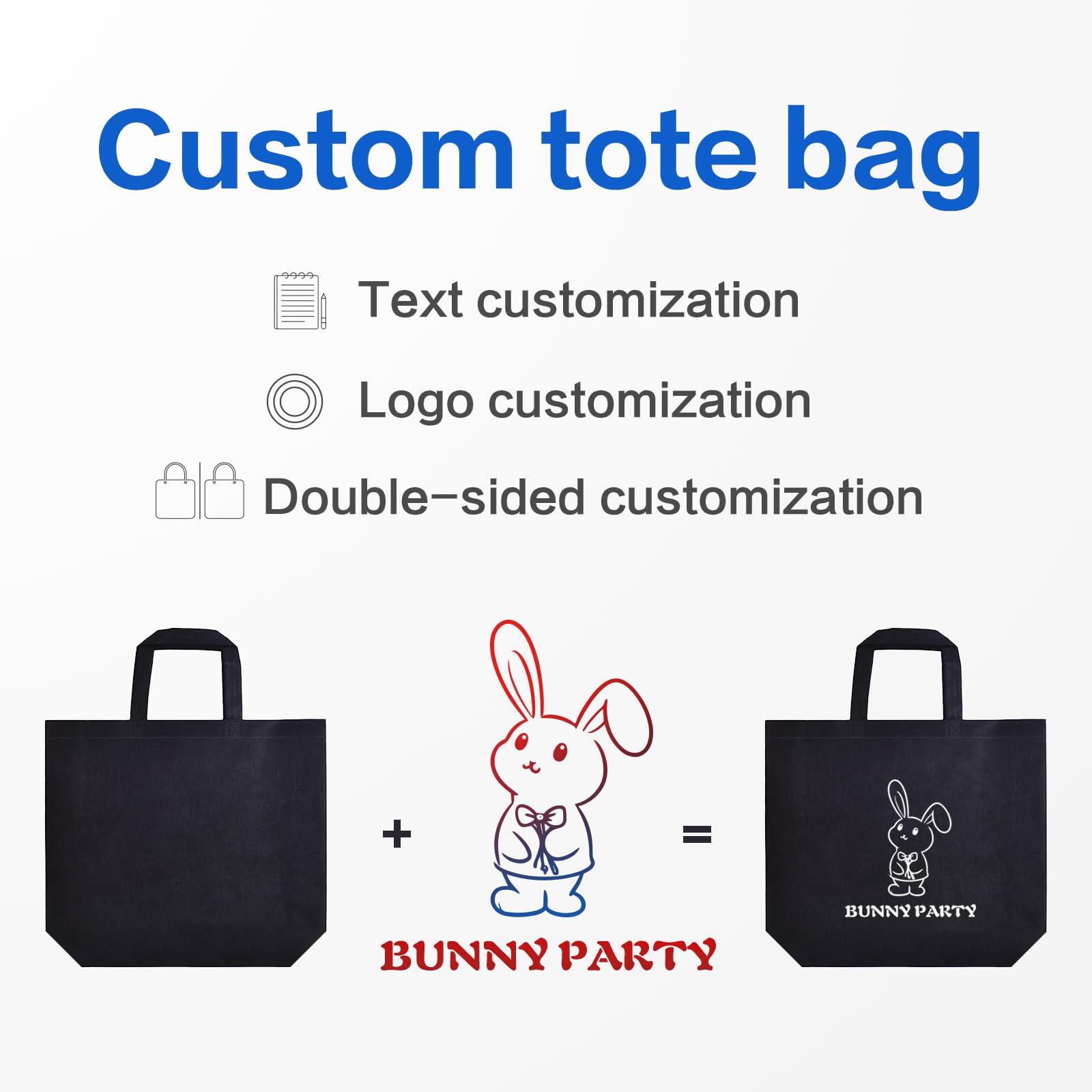 Scanect Custom Tote Bags 100 Pack, Personalized Logo Text, Bulk Grocery Bags, Reusable Shopping Bags Black