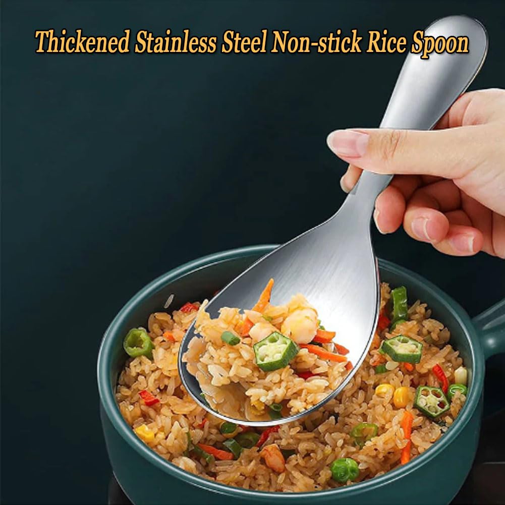 Thickened Stainless Steel Non-stick Rice Spoon, Rice Spoon Paddle, Spoons Stainless Steel Rice Spoon Thick Non-stick, 304 Stainless Steel Rice Large Spoon Head Brushed Finis (1, Bright)