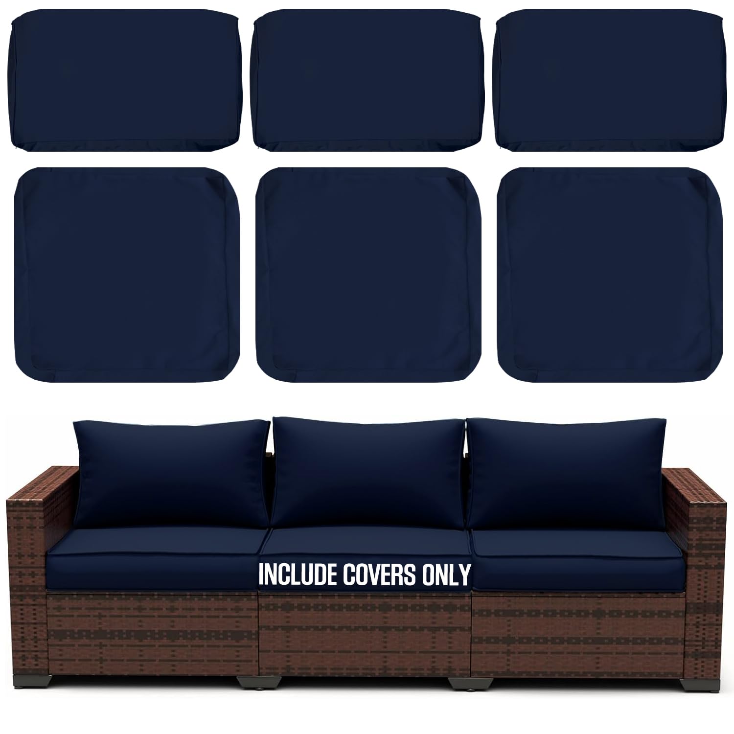 ClawsCover 6Pack Outdoor Patio Seat and Back Cushions Replacement Covers Fit for 3-Seater Wicker Rattan Furniture Conversation Set Sectional Couch,Navy-Included Covers Only