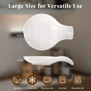 Katathani Ceramic Spoon Rest for Stove Top - Large Vintage Embossed Owl Shape Spoon Holder for Kitchen Counter，White Exquisite Coffee Spoon Rest, 1 Pack