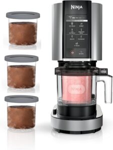 ninja nc301 creami, ice cream, gelato, milkshake, sorbet, and smoothie bowl maker, 7 one-touch programs, silver with 3 pint containers (renewed)