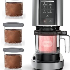 Ninja NC301 CREAMi, Ice Cream, Gelato, Milkshake, Sorbet, and Smoothie Bowl Maker, 7 One-Touch Programs, Silver With 3 Pint Containers (Renewed)