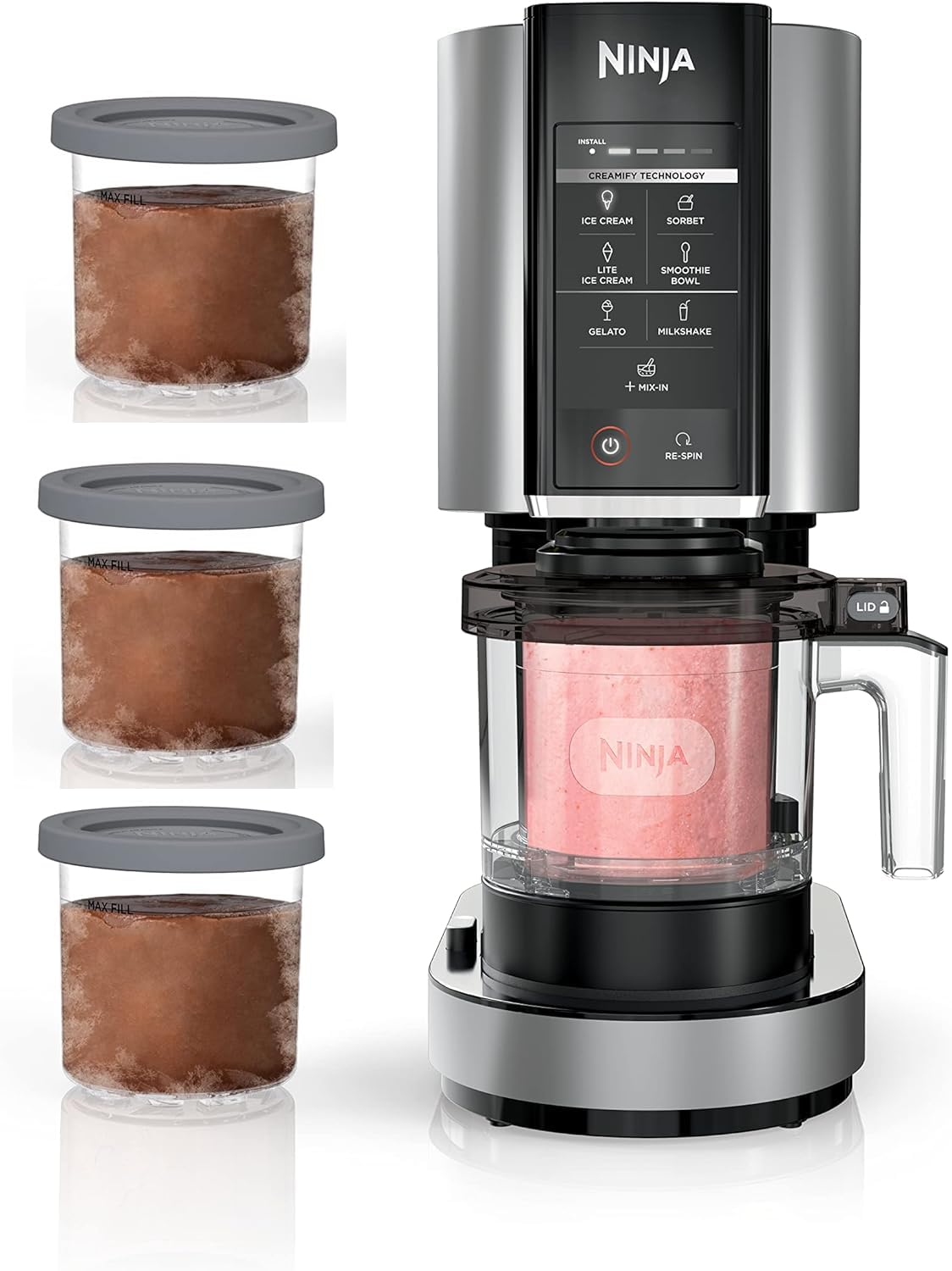 Ninja NC301 CREAMi, Ice Cream, Gelato, Milkshake, Sorbet, and Smoothie Bowl Maker, 7 One-Touch Programs, Silver With 3 Pint Containers (Renewed)