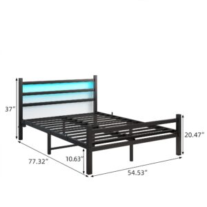 Maliacife Full Bed Frame with Headboard and Footboard,Metal Platform Double Bed Frame with Charging Station and LED, Steel Slats Mattress Foundation, No Box Spring Needed,Noise Free, Black