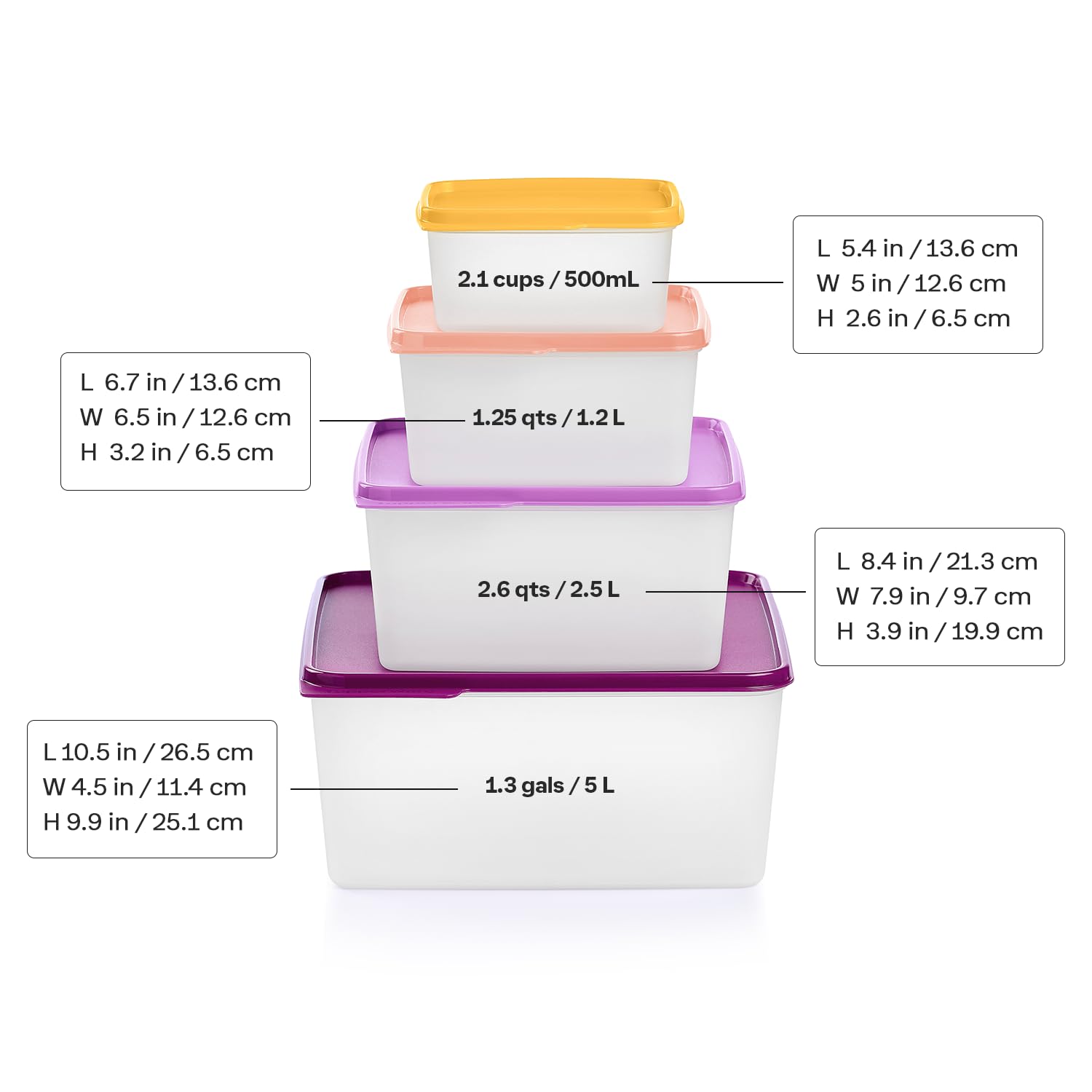 Tupperware Keeptabs 4-Container Stacking Food Storage Set - Multi Color Lids, Nestable, Dishwasher Safe & BPA Free