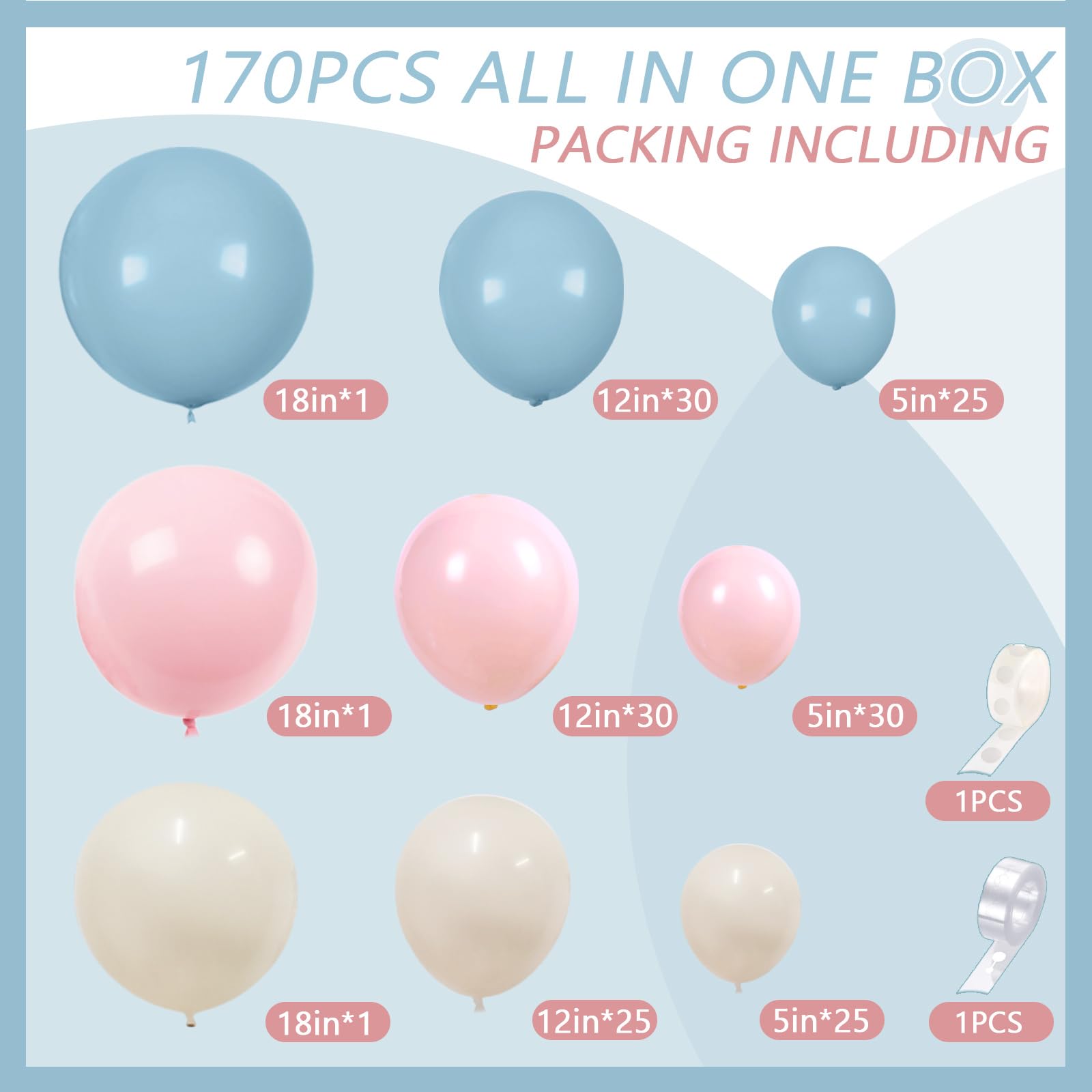 170PCS Gender Reveal Baby Shower Party Decorations Supplies Backdrop, Dusty Pink and Blue Sand White Balloons Gender Reveal Baby Shower Balloon Garland Arch Kit