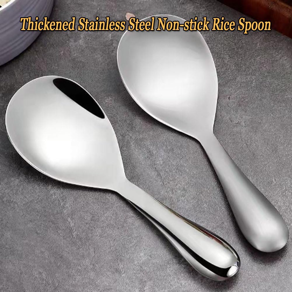 Thickened Stainless Steel Non-stick Rice Spoon, Rice Spoon Paddle, Spoons Stainless Steel Rice Spoon Thick Non-stick, 304 Stainless Steel Rice Large Spoon Head Brushed Finis (1, Bright)