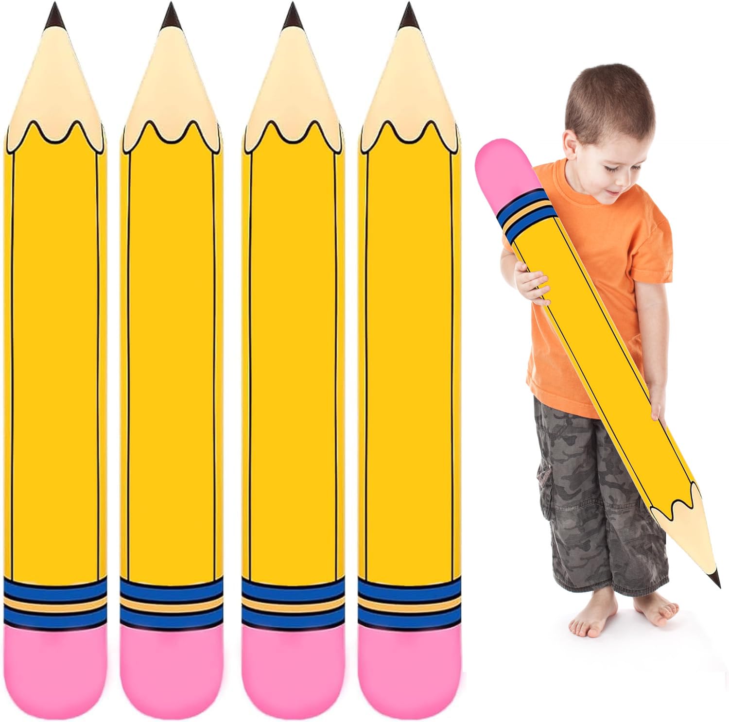 4 Pcs Giant Large Inflatable Pencil Balloon Birthday Party Back To School Graduation Favor Blow Up Balloon Hanging Classroom Decoration for Classroom Garden Room Birthday Party Decorations