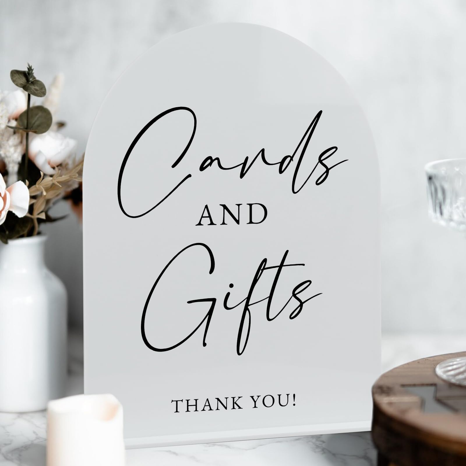 White Arch Acrylic Wedding Sign- 8"x10" Acrylic Cards and Gifts Sign and Base,1/8" Thick | Modern Calligraphy Arched Acrylic Table Sign for Wedding & Event Party (Cards and Gifts Sign, 8"x10")