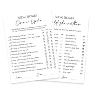 Tuiemie Minimalism Bridal Shower Game Cards, Wedding Shower Game Cards for 50 Guests, Double-Sided Game Cards, Over or Under Game and Would She Rather Game(xnbs04)