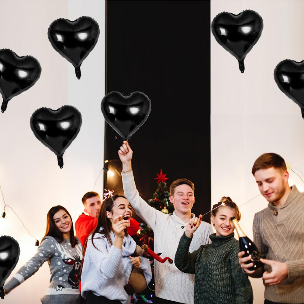 Xiuhusha Black Heart Balloons 20pcs 18Inch Heart Foil Mylar Balloons Black Balloons Black Party Decorations Love Balloons Heart Balloons for Valentine's Day Birthday Party Wedding Baby Shower