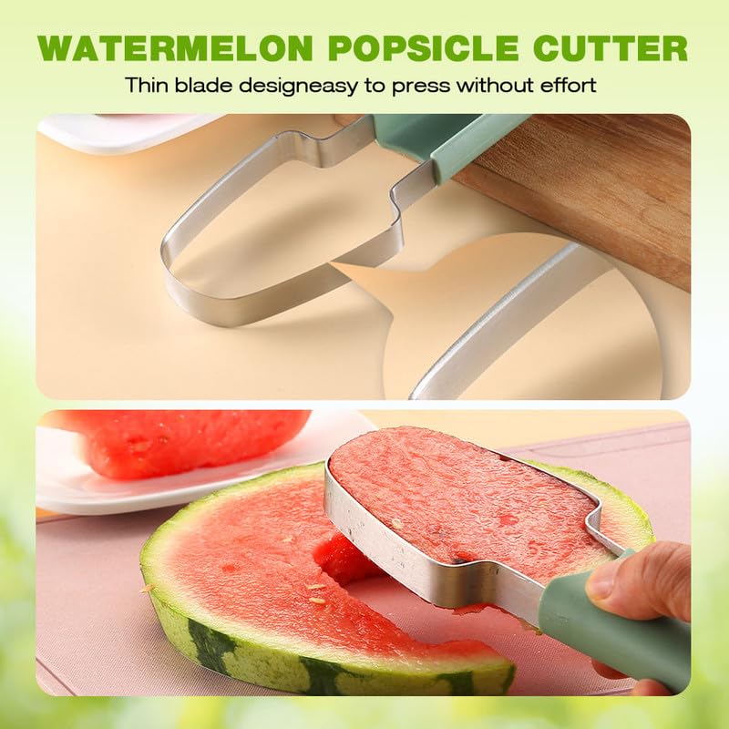 3-in-1 Watermelon Fork Slicer Cutter, 2024 New Stainless Steel Watermelon Windmill Cutter, 3 In 1 Summer Watermelon Cutting Tool Fork Slicer Knife Set for Kitchen, Camping, picnicking(Green)