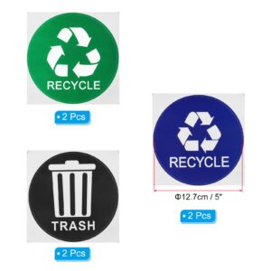 PATIKIL Trash Recycle Sticker, 6 Pcs 5" Dia Recycle Sign Decal Symbols Sticker Recycling Label for Trash Can Waste Management in Kitchens, Offices, Public Spaces