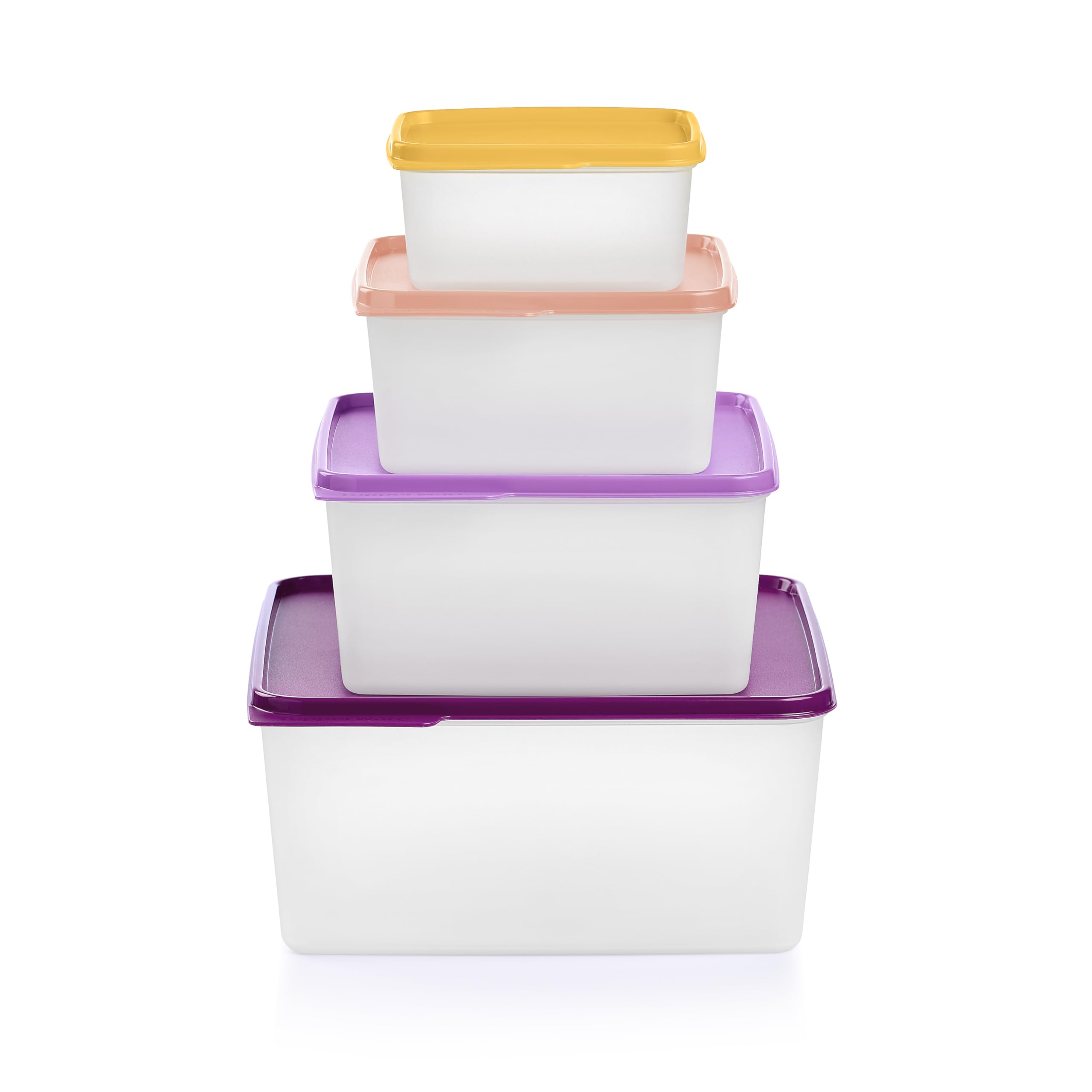 Tupperware Keeptabs 4-Container Stacking Food Storage Set - Multi Color Lids, Nestable, Dishwasher Safe & BPA Free