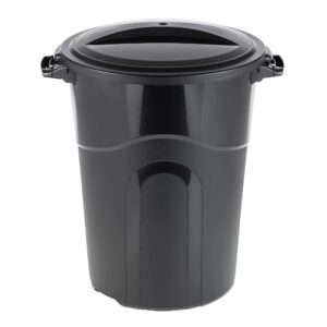 bhcha 32 gallon heavy duty plastic garbage can, included lid, indoor/outdoor, black