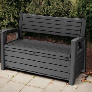 Generic Hudson Stylish and Plastic Outdoor Storage Bench, Perfect for organizing Garden Tools and Accessories While Providing Extra 2 Seating in Graphite Gray