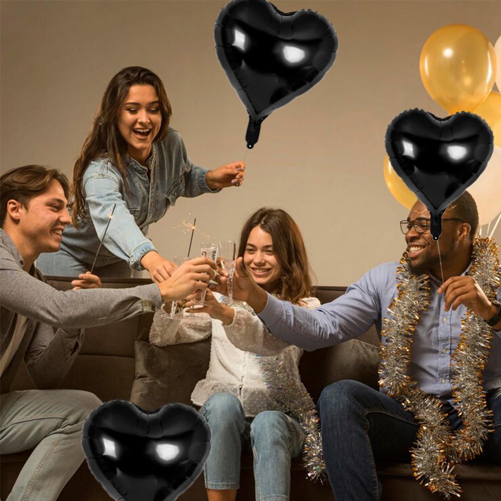 Xiuhusha Black Heart Balloons 20pcs 18Inch Heart Foil Mylar Balloons Black Balloons Black Party Decorations Love Balloons Heart Balloons for Valentine's Day Birthday Party Wedding Baby Shower