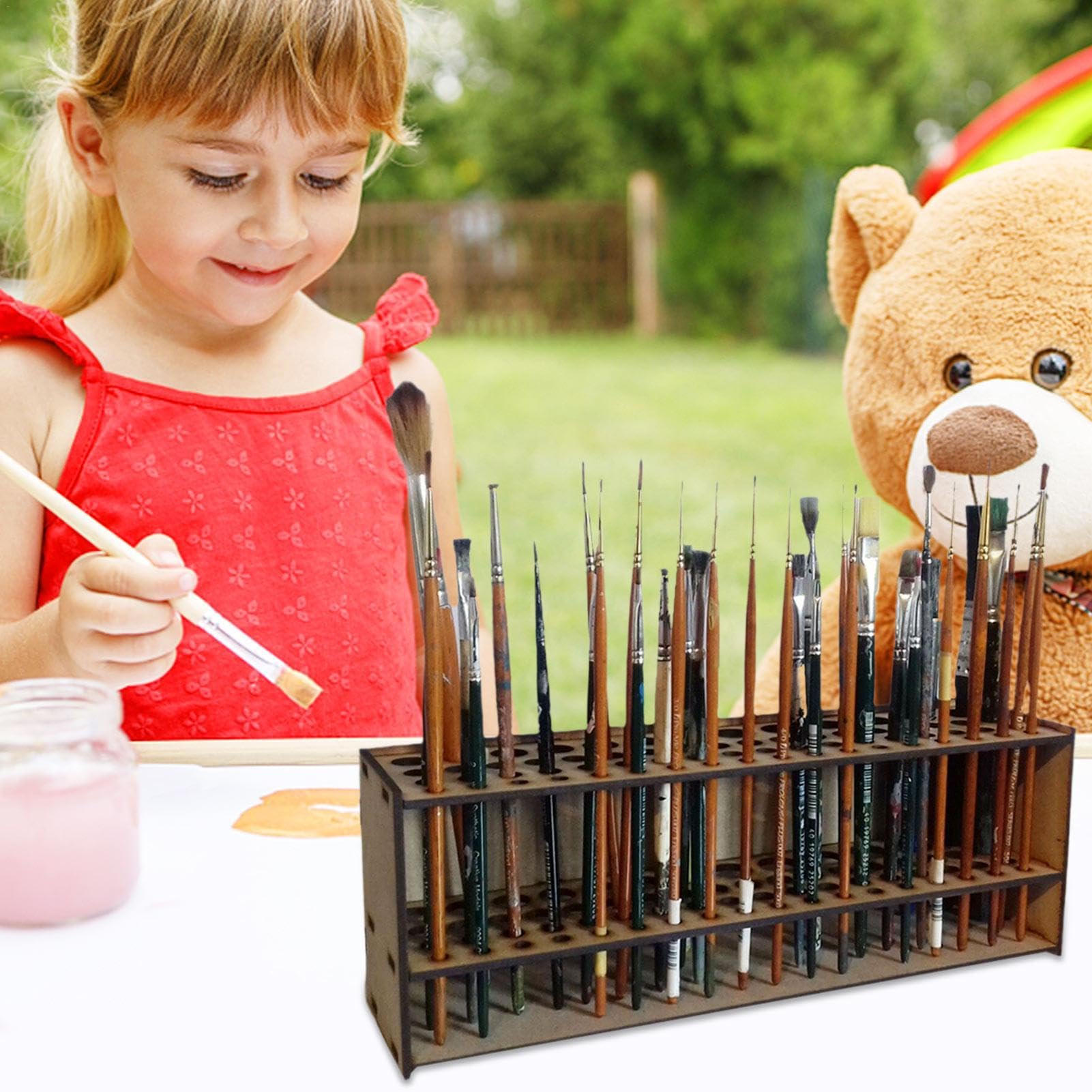 Multi Wooden Paint Brush Holder Stand | 67 Holes Paintbrush Holder Stand Wooden Paint Brush Holder,Paintbrush Holder Organizer For Colored Pencils Paint Brushes Makeup Brushes