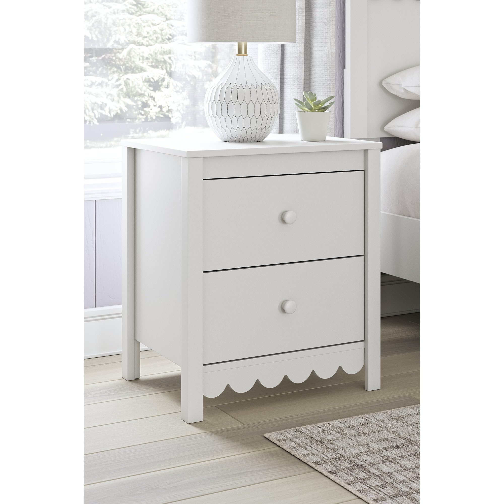 Signature Design by Ashley Hallityn Minimalist 2 Drawer Nightstand for Bedroom, 24.37" Tall, White