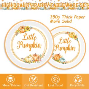 Fall Little Pumpkin Baby Shower Party Decorations Thanksgiving Pumpkins Disposable Birthday Party Decorations Set with Plates, Cups, Napkins, Tablecloth, Banner, Knives, Spoons and Forks, Serves 24