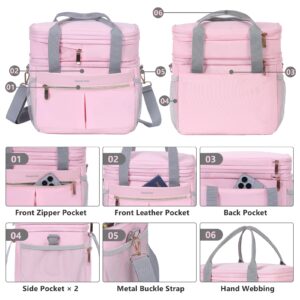 Hedcaw Lunch Box for Women Double Deck Insulated Lunch Bag Women Expandable Leakproof Reusable Lunch Cooler for Work, Office, Picnic, Pink