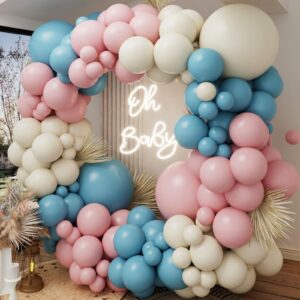 170PCS Gender Reveal Baby Shower Party Decorations Supplies Backdrop, Dusty Pink and Blue Sand White Balloons Gender Reveal Baby Shower Balloon Garland Arch Kit