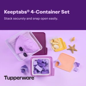 Tupperware Keeptabs 4-Container Stacking Food Storage Set - Multi Color Lids, Nestable, Dishwasher Safe & BPA Free