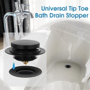 Bathtub Drain Stopper Universal Tip Toe Tub Stopper and Cover Pop Up Bath Drain Stopper Replaces Bath Tub Lift & Turn, Tip-Toe or Trip Lever Drains for Tub, EZ Install (Matt Black)