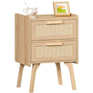 lerliuo rattan nightstand, boho night stand with 2 drawers, cane accent side end table, bedside table with solid wood legs for bedroom, dorm and small spaces (natural)