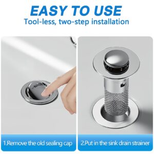 Bathroom Sink Drain Strainer, Pop Up Sink Drain Filter with Removable Stainless Steel Filter Basket Hair Catcher, Bathroom Sink Drain Stopper, for Us Bathroom Sink Stopper Replacement (2pcs)