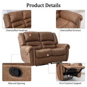 CANMOV Faux Leather Manual Reclining Sofa,3 Seat Recliner Couch Sofa with Overstuffed Comfortable Armrest and Backrest for Living Room, Office(Nut Brown, Sofa)