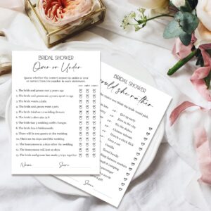 Tuiemie Minimalism Bridal Shower Game Cards, Wedding Shower Game Cards for 50 Guests, Double-Sided Game Cards, Over or Under Game and Would She Rather Game(xnbs04)